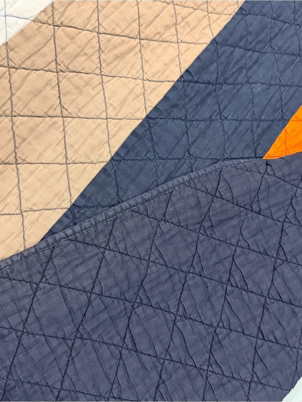 Pottery Barn Kids Striped Quilted Bedspread in Orange, Navy, and Grey